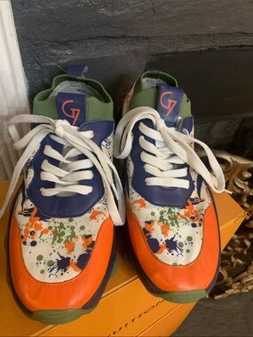 Color-Splash Men's Lace-Up Sneakers - Orange/Blue/Green